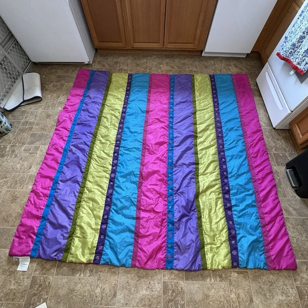 Y2K Millennial Seventeen Bed Comforter Pink Purple Blue Green Striped ~84x84 EUC